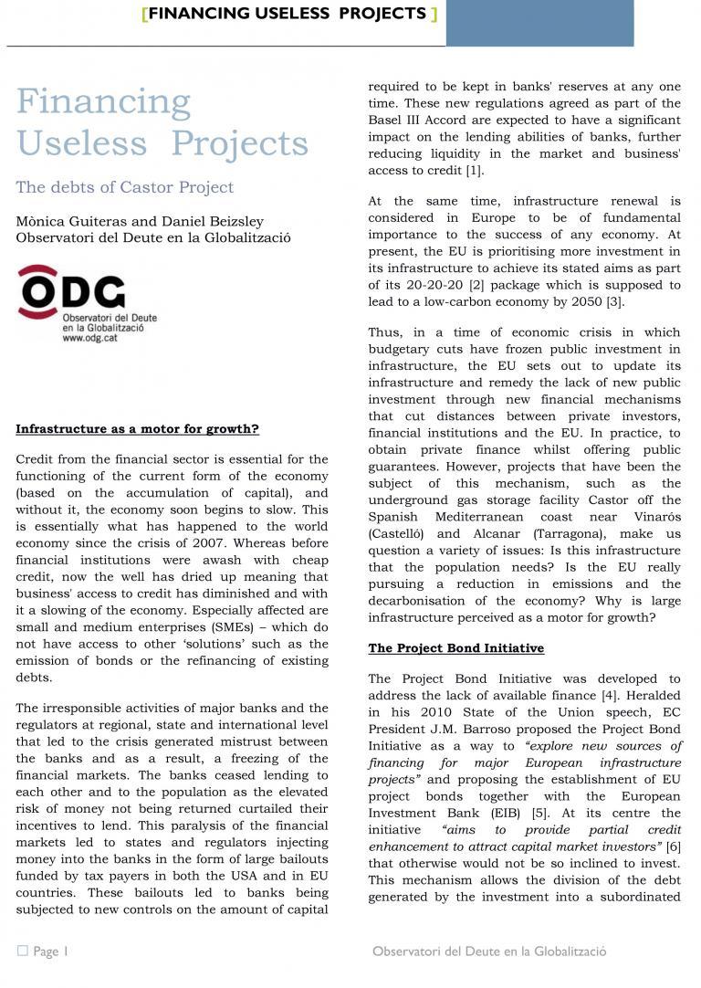 Financing Useless Projects: The debts of Castor Project - ODG